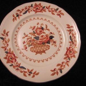 Vintage Rust & Blue Flowered Staffordshire Plate